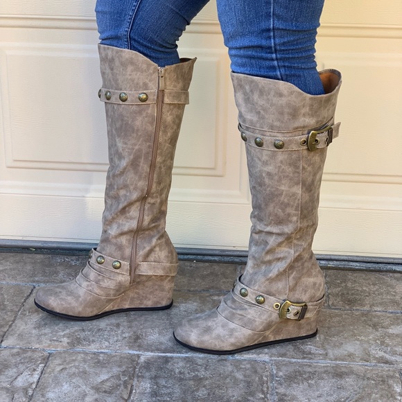 Bombay Buckle Wedge Knee High Boot - Picture 3 of 6